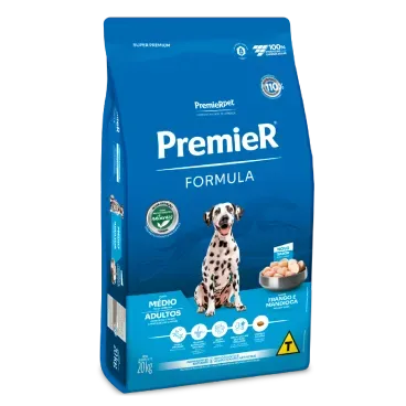 Racao Premier Formula Caes Adultos Racas Medias Frango 20kg lateral